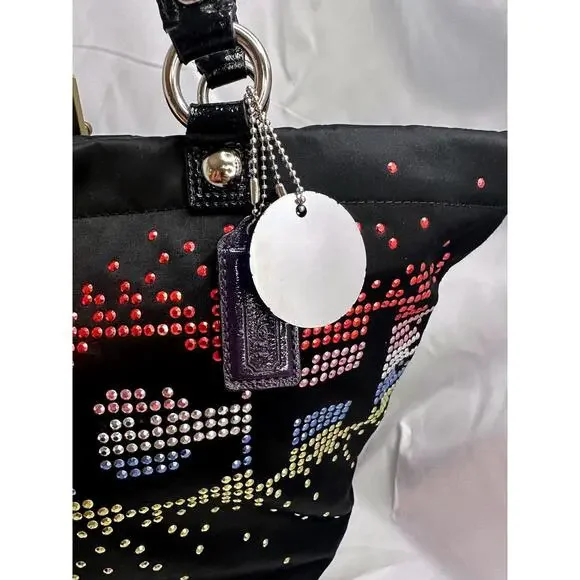Coach Special Holiday Edition Tote Bag W/Multi Colored Rhinestones Black, EUC - Picture 4 of 12